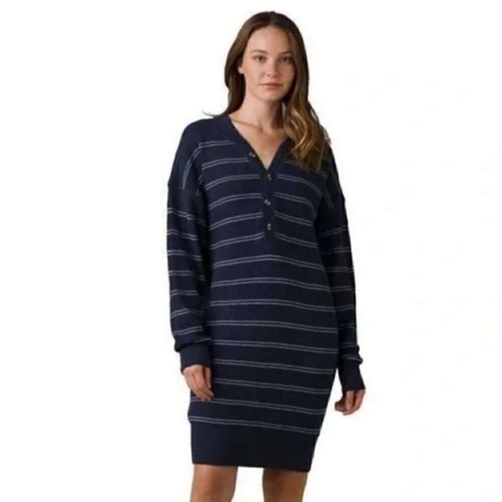 NWT Prana Milani Henley Dress in Nautical Stripe - Size Small